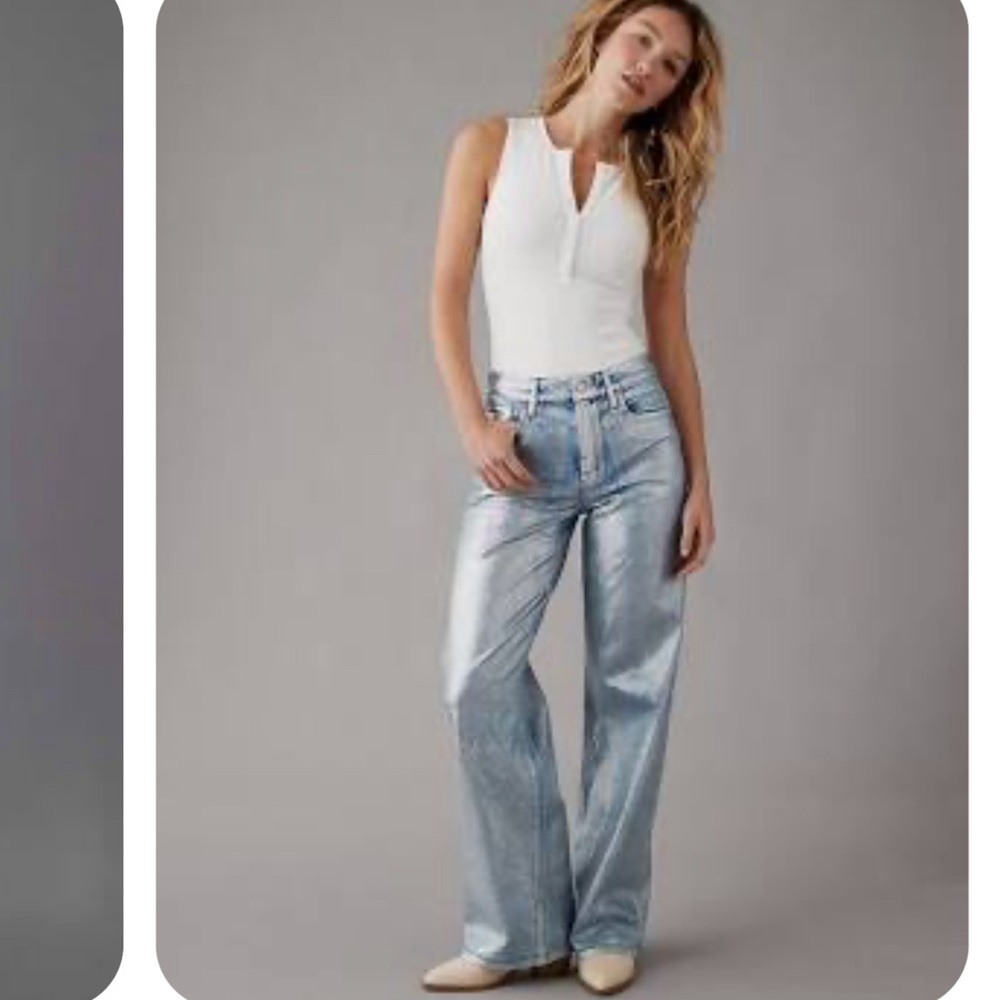 American Eagle shiny wide leg baggy jeans